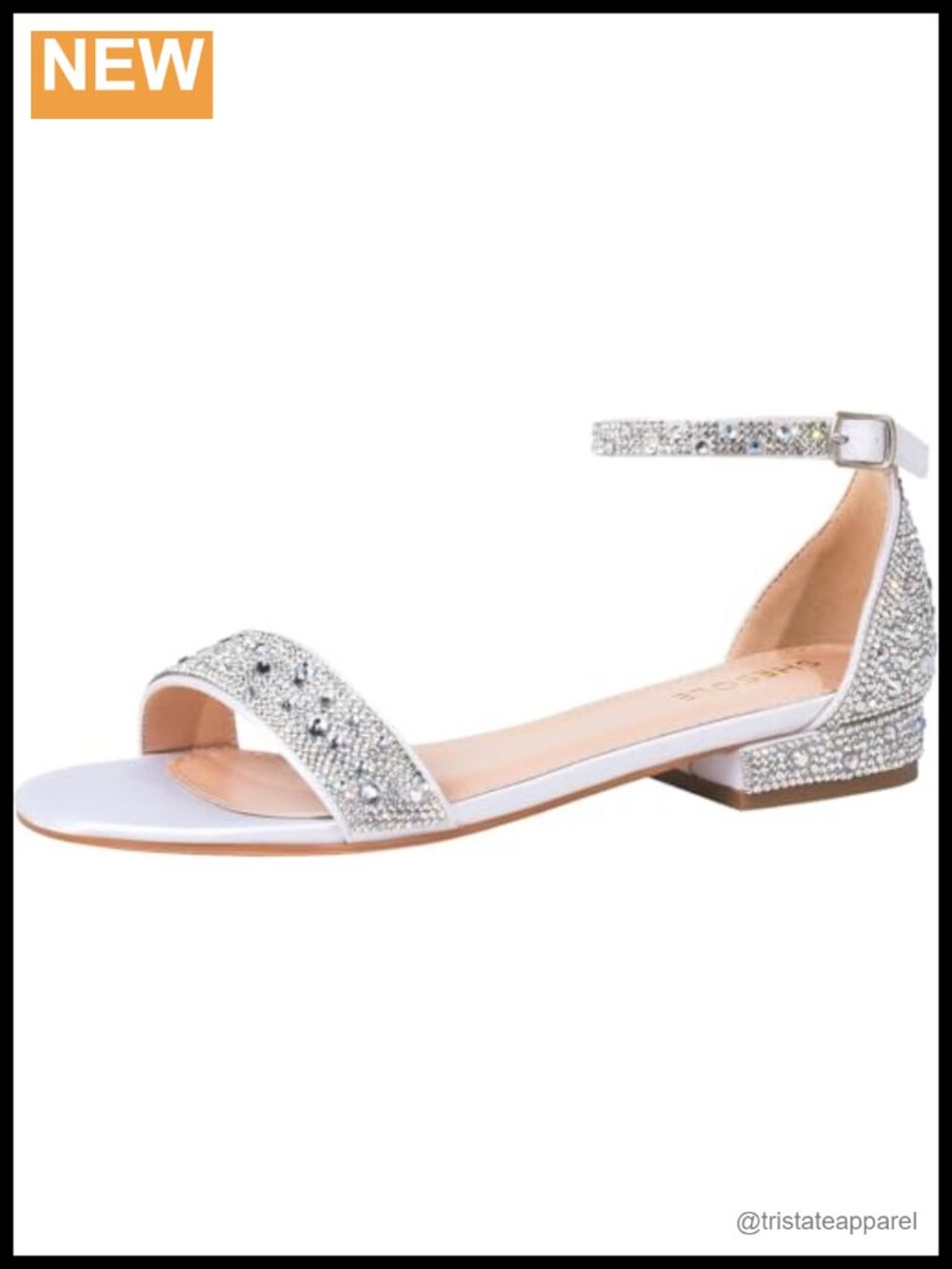 Rhinestone Low Block Heel Sandals Open Toe Ankle Strap Dress Shoes